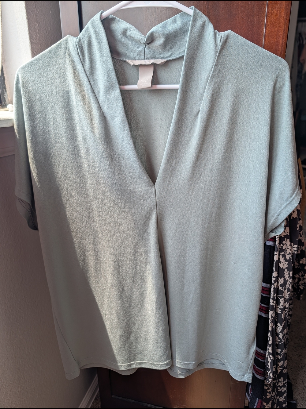 H&M Sage Green V-Neck Short Sleeve Top